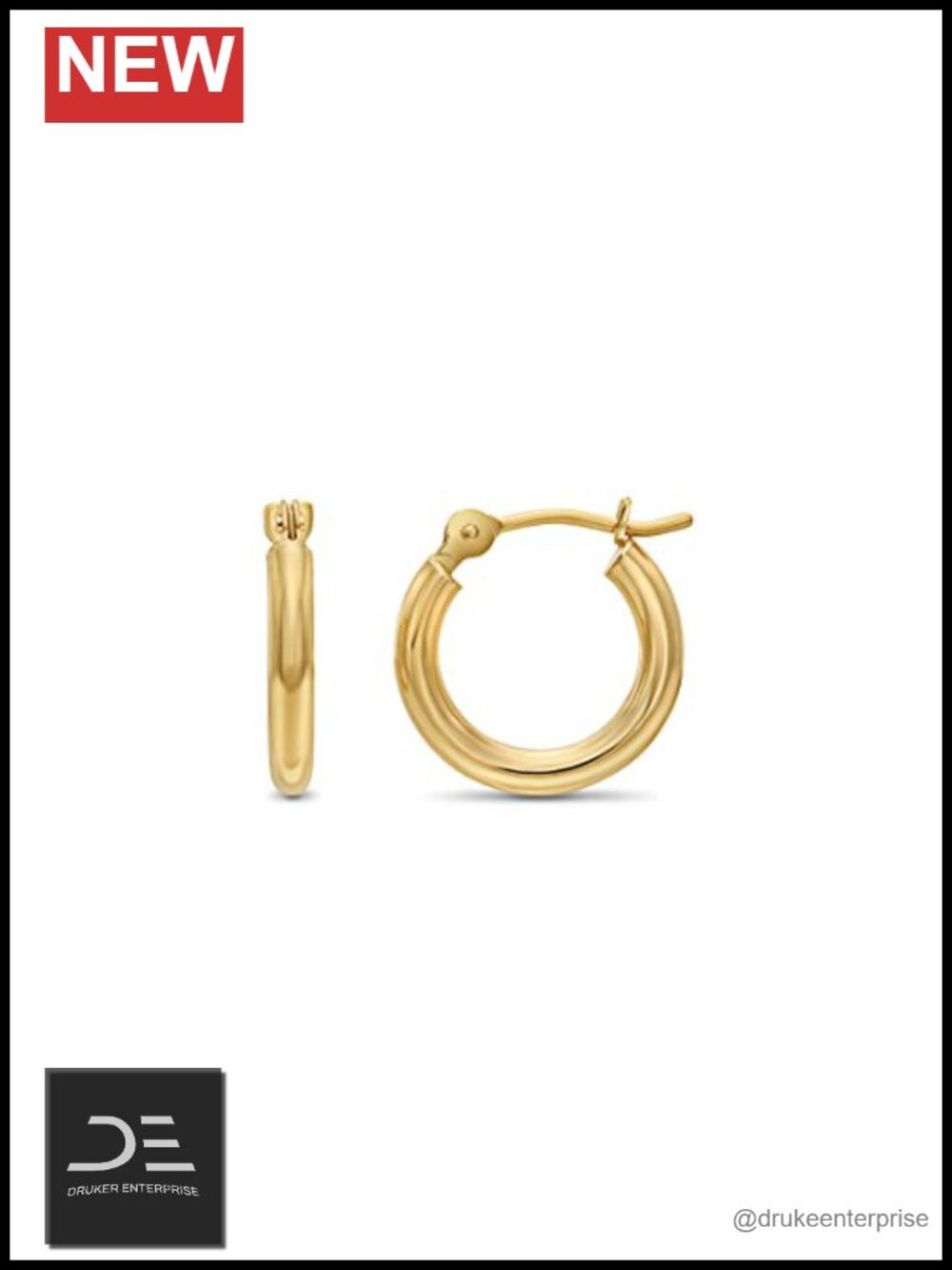 14k Yellow Gold Polished Round Hoop Earrings 2mm Tube Classic